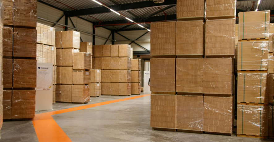 2 Warehouse filled with stacked boxes